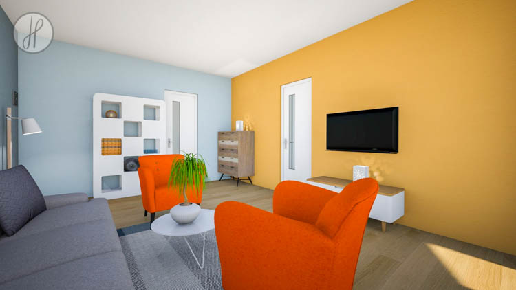 Vizualizace obývacího pokoje v panelovém domě